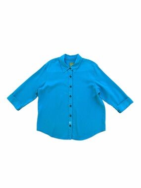 Pulp Turquoise Lyocell/Tencel Collared 3/4 Sleeve Button Front Top, ~ Women’s XL